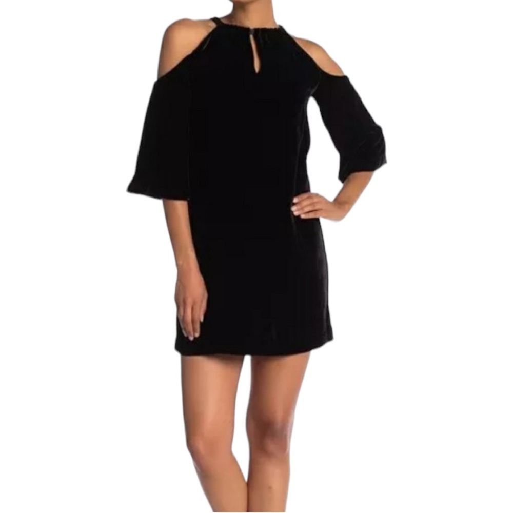 Trina Turk Eden Black Velvet Cold Shoulder Dress